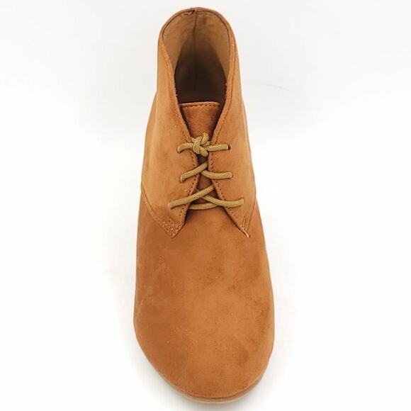 Spirit Moda Women Wedge Heel Ankle Booties Sarah Size US 7.5 Tan Faux Suede - Picture 4 of 5